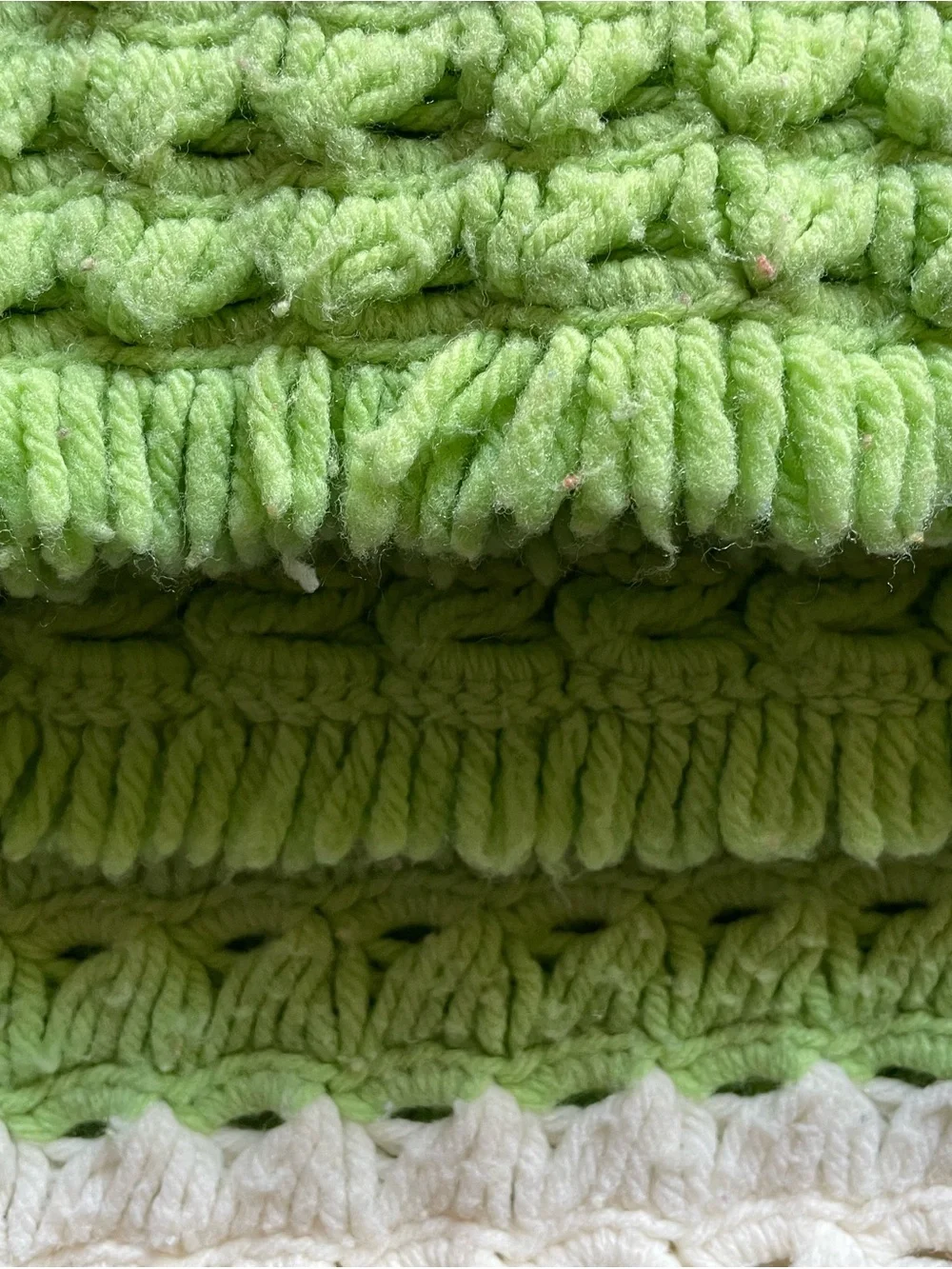 56”-long, 37”-wide Green, White Crocheted Blanket Made of Acrylic Yarn